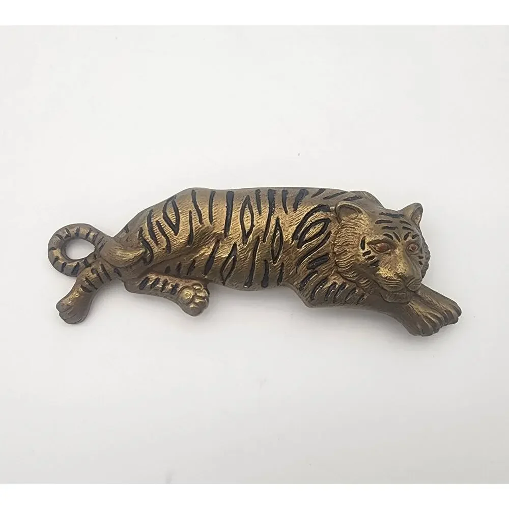 Vintage Tiger Cat BELT BUCKLE Designer Gold Tone Metal 5.25
